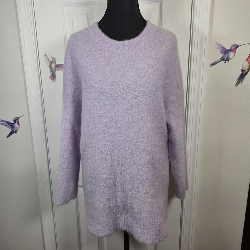 J.Crew Alpaca Blend Lilac Fuzzy Crewneck Sweater L Oversized Cozy Minimal